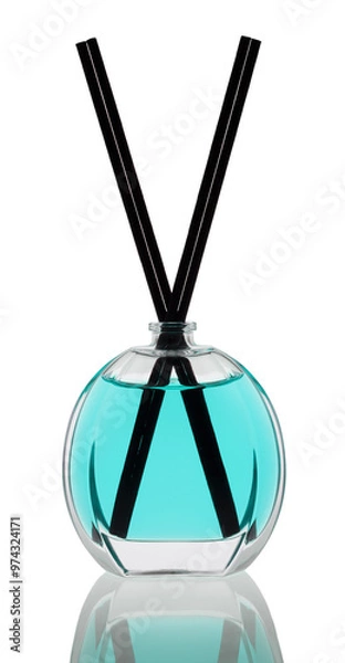 Obraz Odświeżacz powietrza z patyczkami zapachowymi do domu w małej  butelce ze szkła 