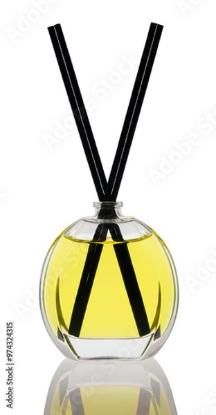 Obraz Odświeżacz powietrza z patyczkami zapachowymi do domu w małej  butelce ze szkła 