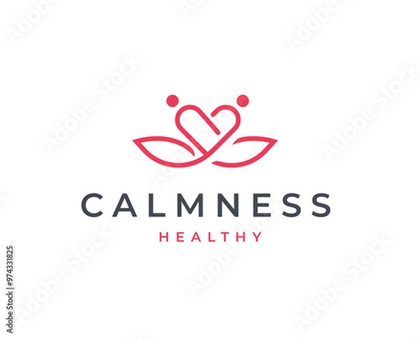 Fototapeta Yoga studio wellness logo with clean and elegant lines style design vector illustration