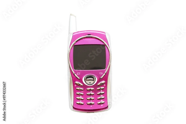 Fototapeta pink older mobile phone press the button old generation 
