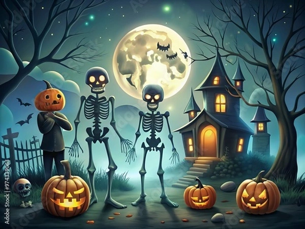 Obraz halloween background with pumpkin and bats