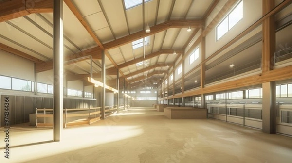Fototapeta Spacious Industrial Building Interior
