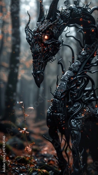 Fototapeta Dark Dragon in the Forest: A Fantasy Illustration