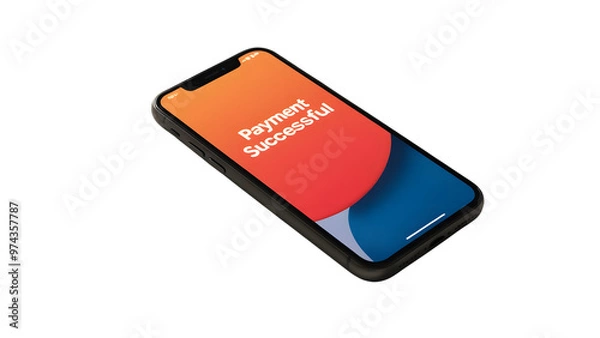 Fototapeta PNG with white background, Phone with text payment successful onscreen display. Online internet shopping, purchase invoice. e-shopping , electronic commerce consumer buy goods over Internet.