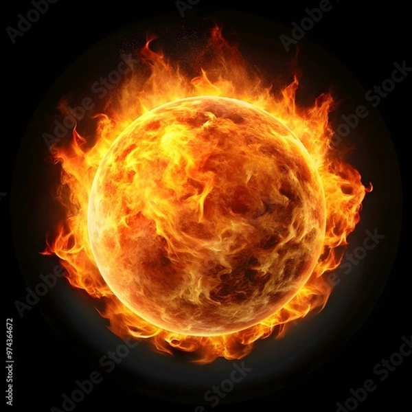 Fototapeta burning sphere with flames set against the starry cosmos