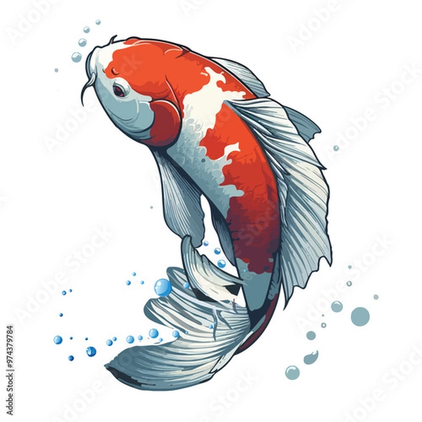 Fototapeta Red koi aquarium fish. Koi Fish vector Illustration, free Koi fish Sketch clipart 