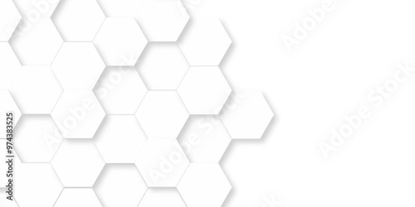 Fototapeta Vector abstract 3d white hexagon realistic mesh cell honeycomb texture. geometric white grid emboss hexagonal background. luxury emboss honeycomb white pattern shadow polygonal square web connection.