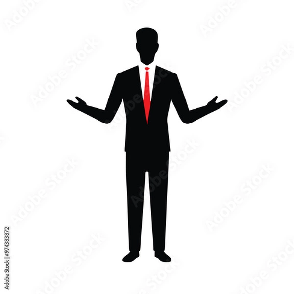 Fototapeta A business man standing with stylish presentation mode vector silhouette, white backgorund,