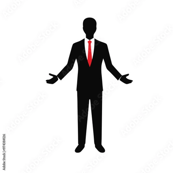 Fototapeta A business man standing with stylish presentation mode vector silhouette, white backgorund,