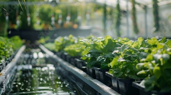 Fototapeta Innovative Aquaponics System Displaying Sustainable Agriculture Techniques in a Greenhouse Environment