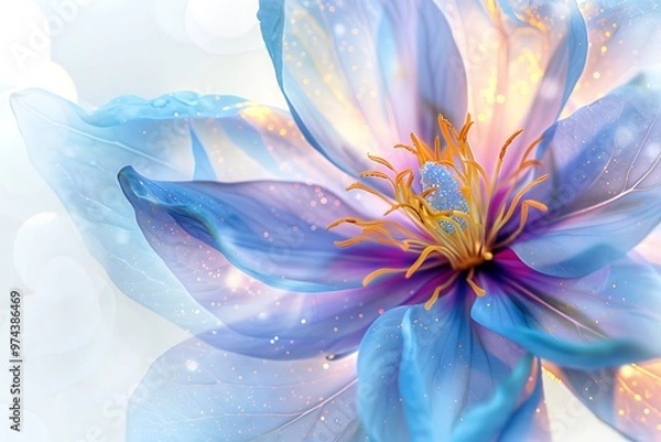Fototapeta A delicate watercolor painting of an abstract floral design, An abstract flower in bright blue and pink, in the style of photorealistic rendering, realistic landscapes with soft edges, flowing fabric
