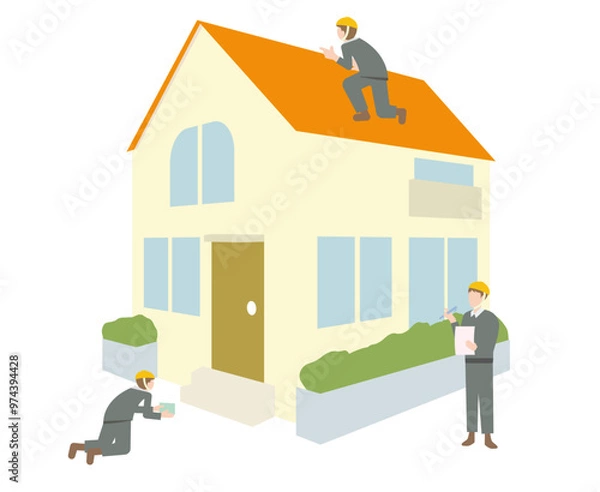 Obraz 家の点検・調査をする作業員のイラスト
