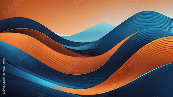 Fototapeta Abstract grainy gradient vibrant orange blue wave curve background noise texture  backdrop design