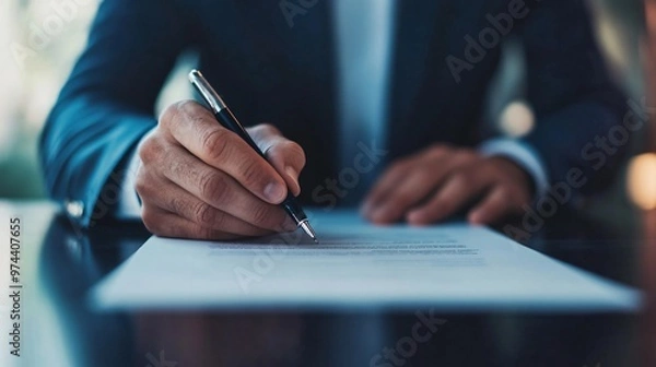 Fototapeta  Lawyers debating over fine print in a contract during a negotiation, legal agreement, contract analysis.