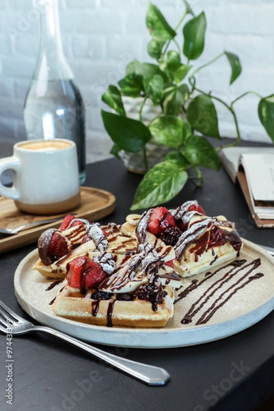 Obraz Wafles con frutillas