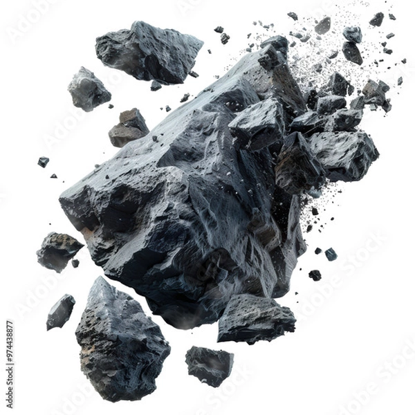 Obraz Flying Asteroids Cut Out Isolated on Transparent or White Background, PNG