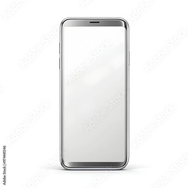 Fototapeta Mobile phone with blank white screen. Modern cell phone 3d blank screen, Realistic smartphone mockup on a white background
