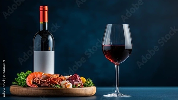 Fototapeta Gourmet seafood platter with wine and elegant cutlery fine dining table high resolution professional photography clean sharp focus