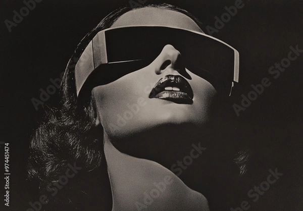 Obraz 50s retro style portrait of a woman in a fashion pose wearing 'futuristic' glasses