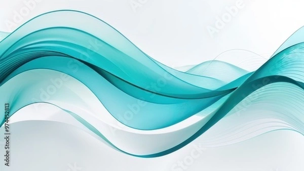 Fototapeta A flowing abstract design featuring soft teal waves on a light background, evoking calmness and fluidity.
