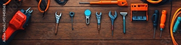 Obraz tools on wooden background top view. Selective focus
