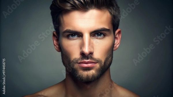 Fototapeta A cleanly shaven face revealed, a precise digital edit erases unwanted facial hair, transforming a rugged look to a smooth, refreshed, and revitalized male portrait.