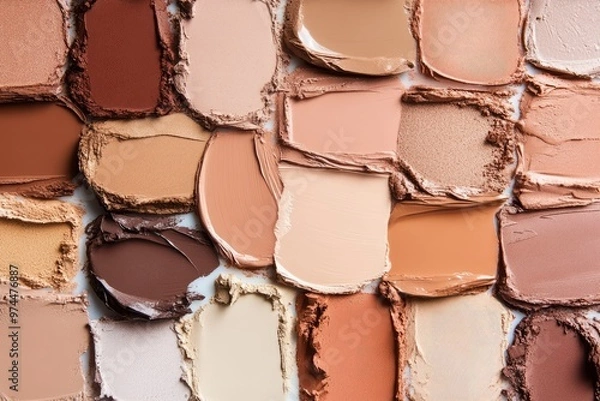 Fototapeta Liquid foundation splashing on light clean background, Close-up of isolated make-up smudges or beige skin care fluid