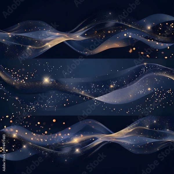Obraz Abstract Blue and Gold Wave Pattern for Elegant Digital Background Design