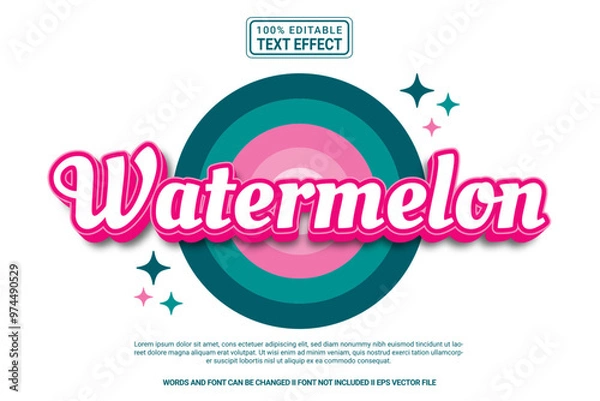 Fototapeta Editable text effect Watermelon 3d cartoon template style modern premium vector