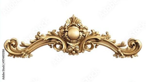 Obraz vintage gold baroque frame scroll, gold ornament on white background