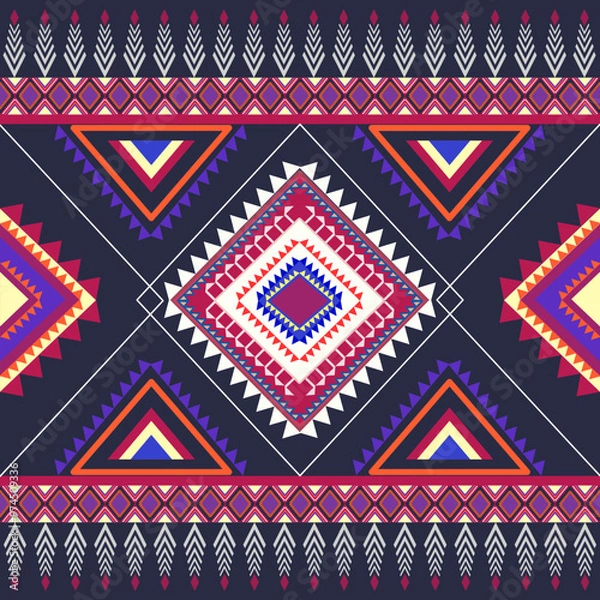 Fototapeta seamless pattern Geometric Ethnic pattern Native American tribal fabric, tile, carpet, vector,
illustration design, on navy blue background