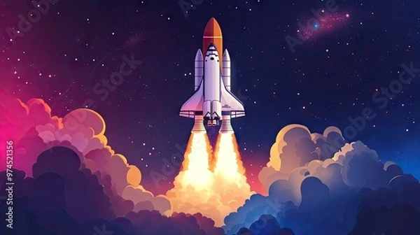 Fototapeta A space shuttle launching into the stars, showcasing the advancements in space travel technology and exploration.