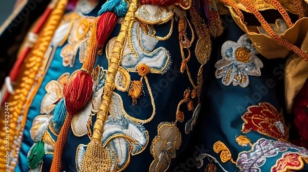 Fototapeta A detailed view of a traditional Catalan costume worn by a performer in a parade.