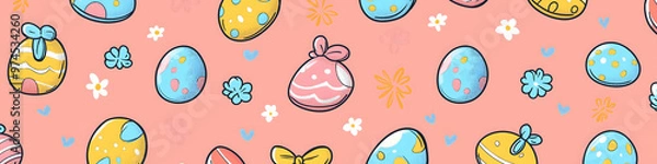 Fototapeta Easter 2D Vector Pattern elements Easter theme featuring repeating elements like Easter eggs bunnies flowers and baskets