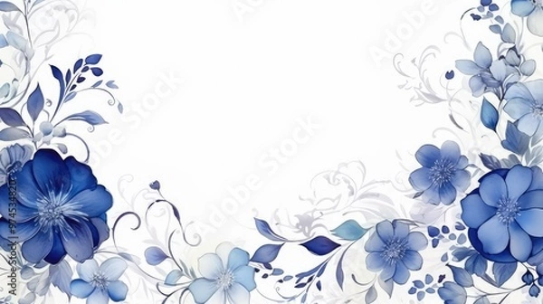 Fototapeta patterns blue floral border