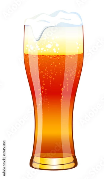Fototapeta A glass of beer with foam. Isolated on white background