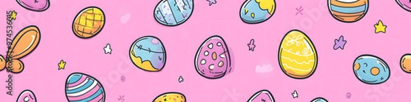 Fototapeta Easter 2D Vector Pattern elements Easter theme featuring repeating elements like Easter eggs bunnies flowers and baskets