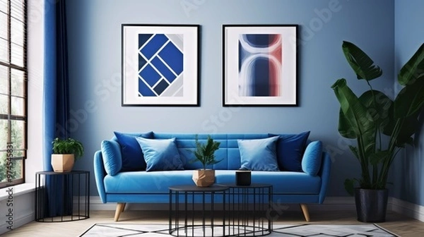 Fototapeta modern blue floral frame
