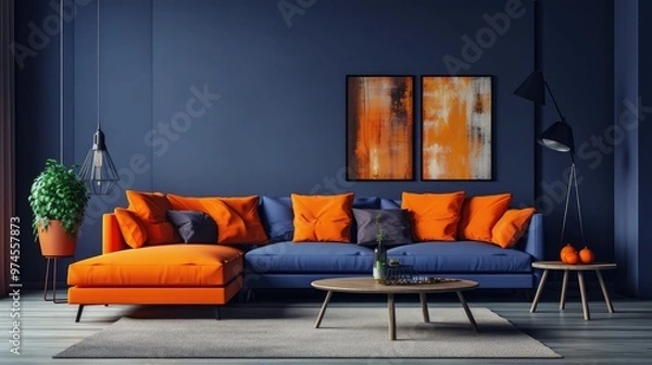 Fototapeta interior orange and navy background