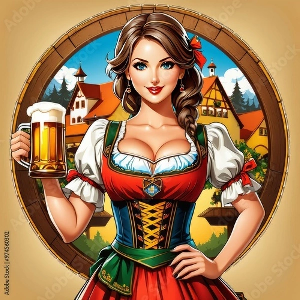 Obraz oktoberfest girl with beer content created with generative AI software