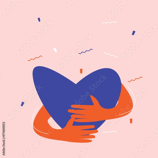 Obraz Hugging heart. Hug yourself. Love yourself vector flat illustration.