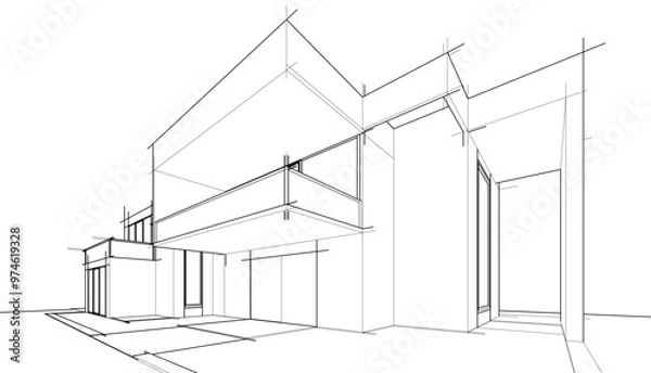 Fototapeta Sketch of modern building vector 3d illustration 