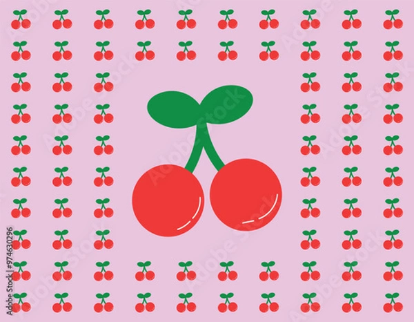 Fototapeta cherry pattern design for background, wallpaper, carpet, textile design, fabric, blanket, blanket for kids, card , wrapping paper , notebook ,batik, diary cover, and etc.