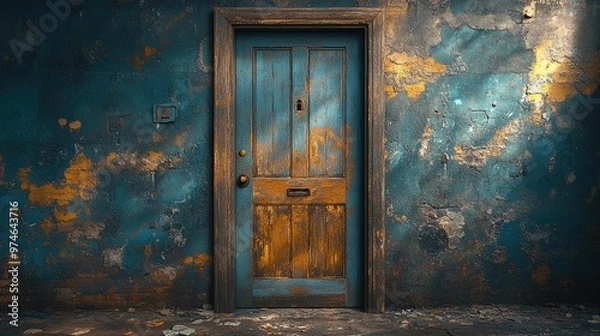 Fototapeta A weathered wooden door in a historic building