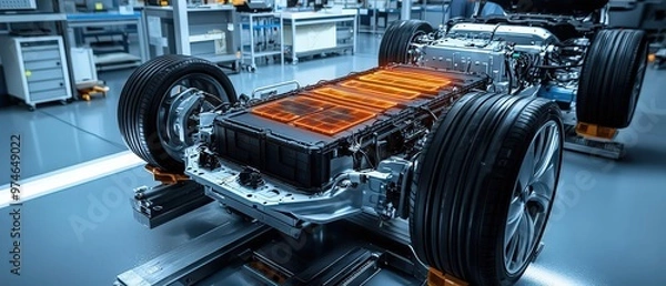 Fototapeta Visual representation of an electric car battery pack undergoing rigorous safety tests