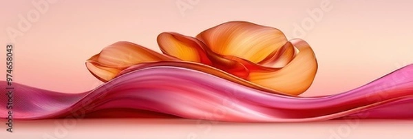 Fototapeta A stunning orange flower gracefully rests on a smooth wave of pink fabric, creating a serene and elegant composition.