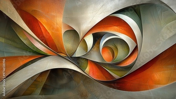 Fototapeta A vibrant abstract artwork featuring swirling shapes and warm colors, evoking creativity and dynamic movement.