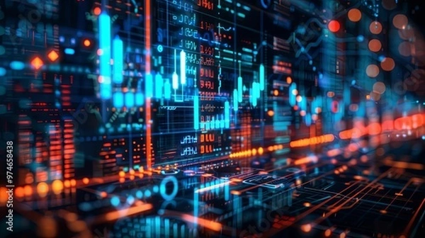 Fototapeta Abstract Digital Data Visualization with Blue and Red Lines