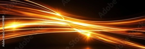 Fototapeta Dynamic glowing wave patterns in orange and gold tones, set against a dark background, create a modern and energetic feel.
