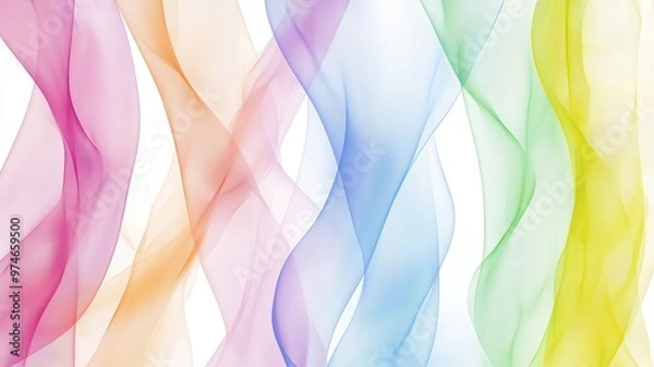 Fototapeta Colorful waves of translucent fabric gently flowing together, creating a vibrant and serene background for various designs.